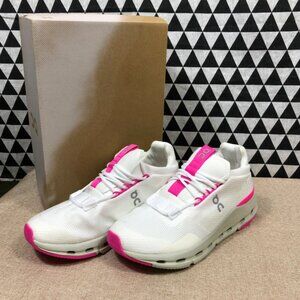 On Running White and Pink Athletic Shoes